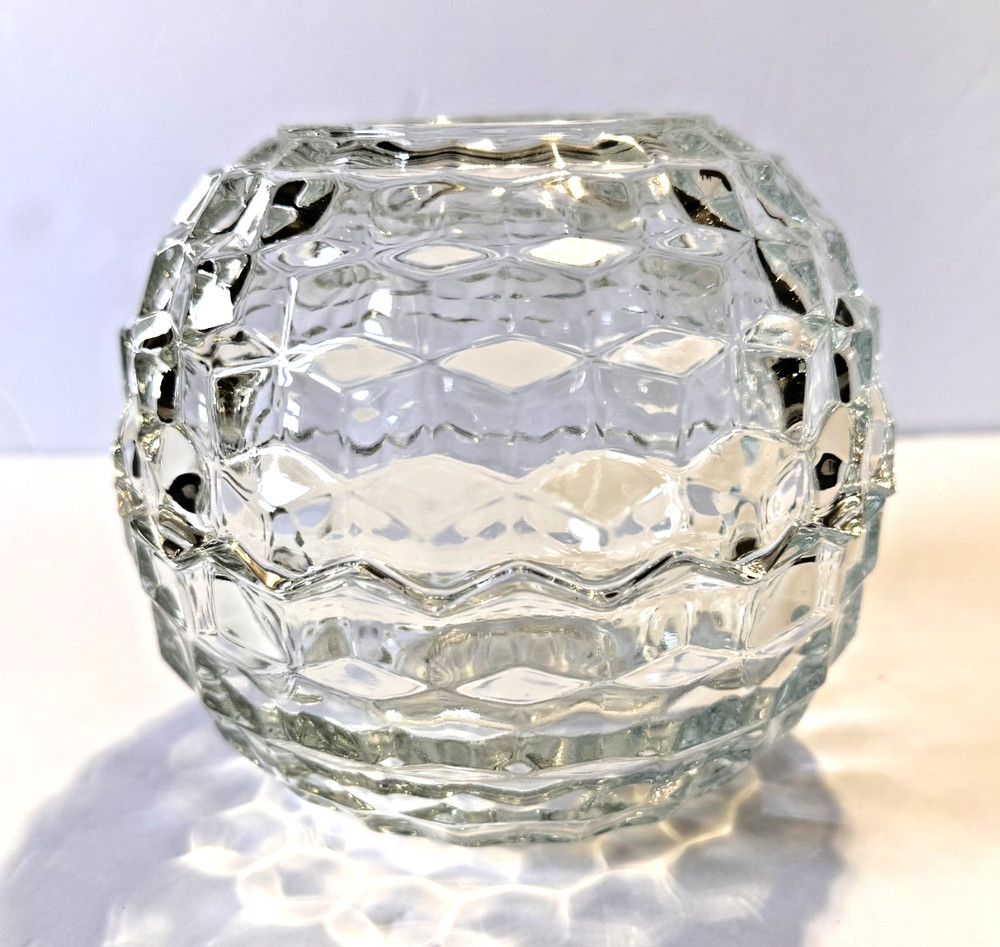 Vintage Homco Clear Glass Cube Fairy Lamp Votive Holder  USA. 5 x 5 1/2 Inch