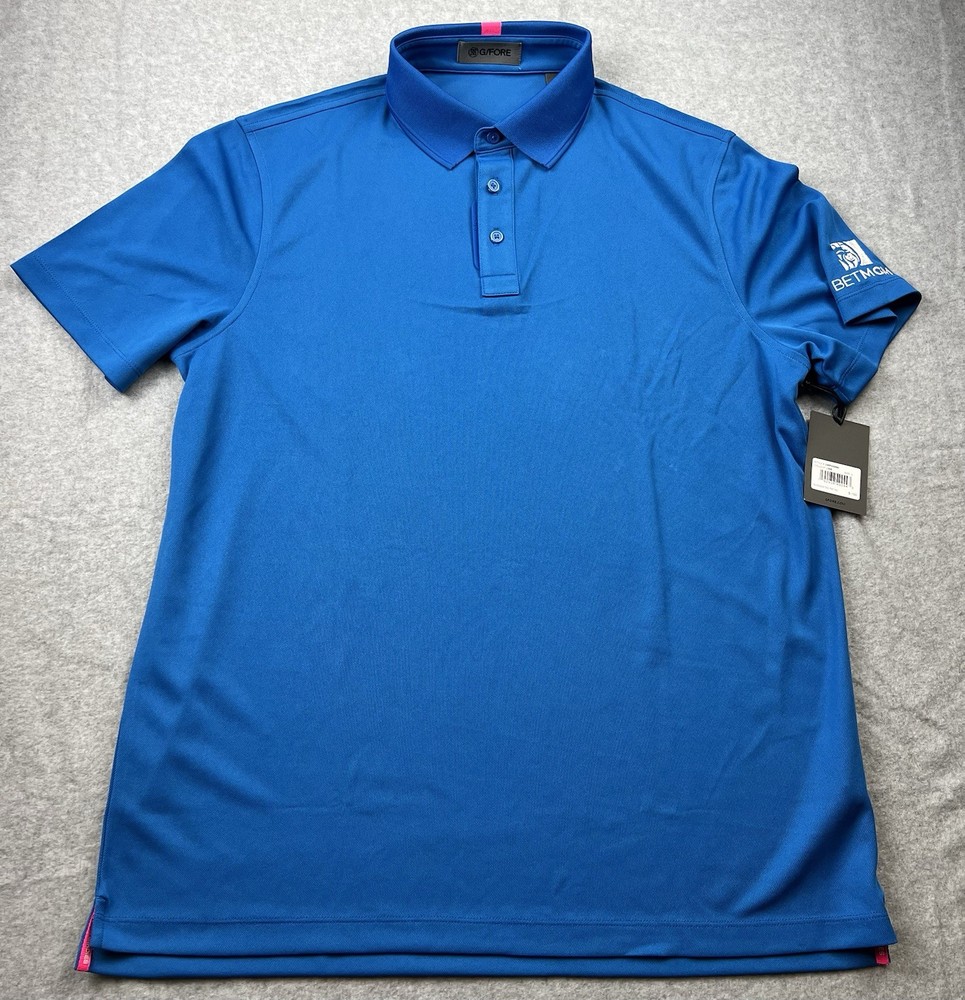 G Fore Men’s Polo Shirt Golf Size Large Blue Betmgm Arm Logo NWT