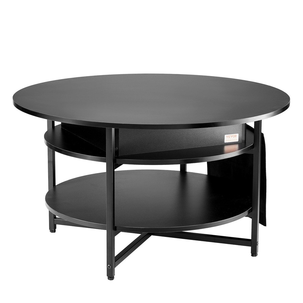 35.3 Inch Round Lift Top Coffee Table in Black for Living Room