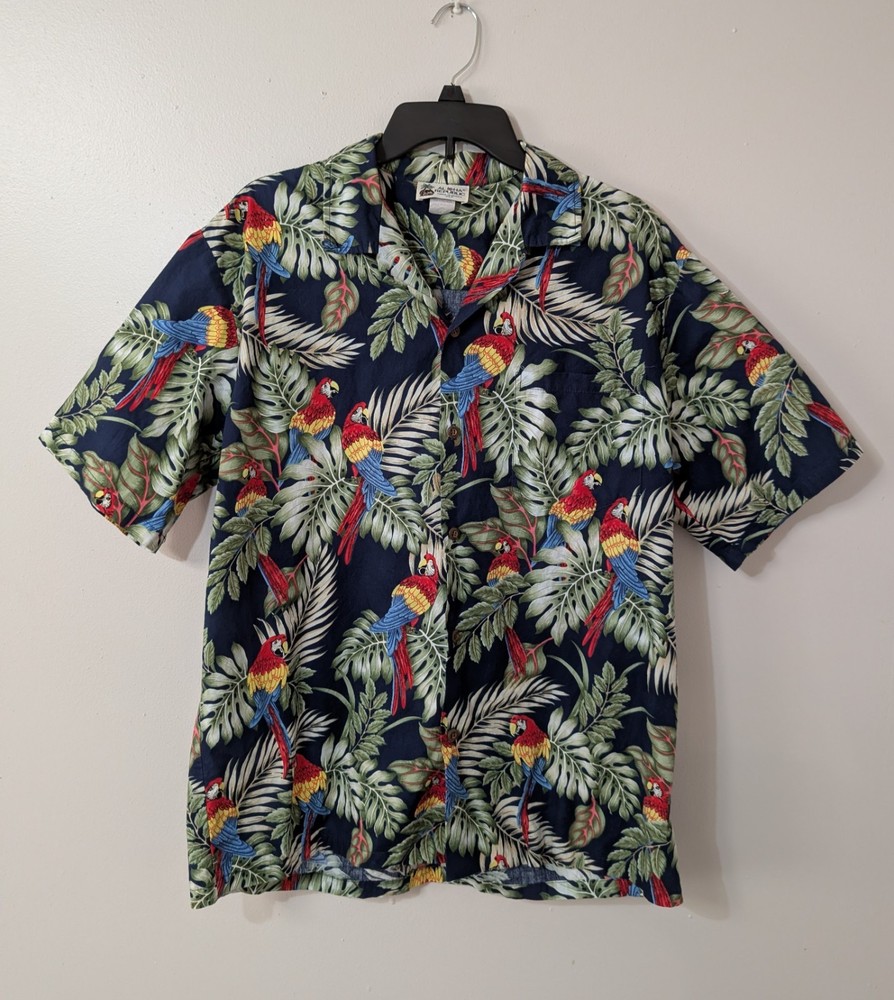 Vintage Aloha Republic Parrots Hawaiian USA Short Sleeve Shirt Mens Size Large