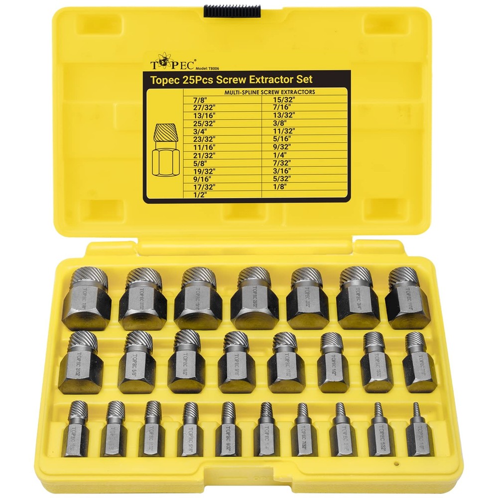 Topec 25Pcs Screw Extractor Set, Hex Head Multi-Spline Easy Out Bolt 25-piece