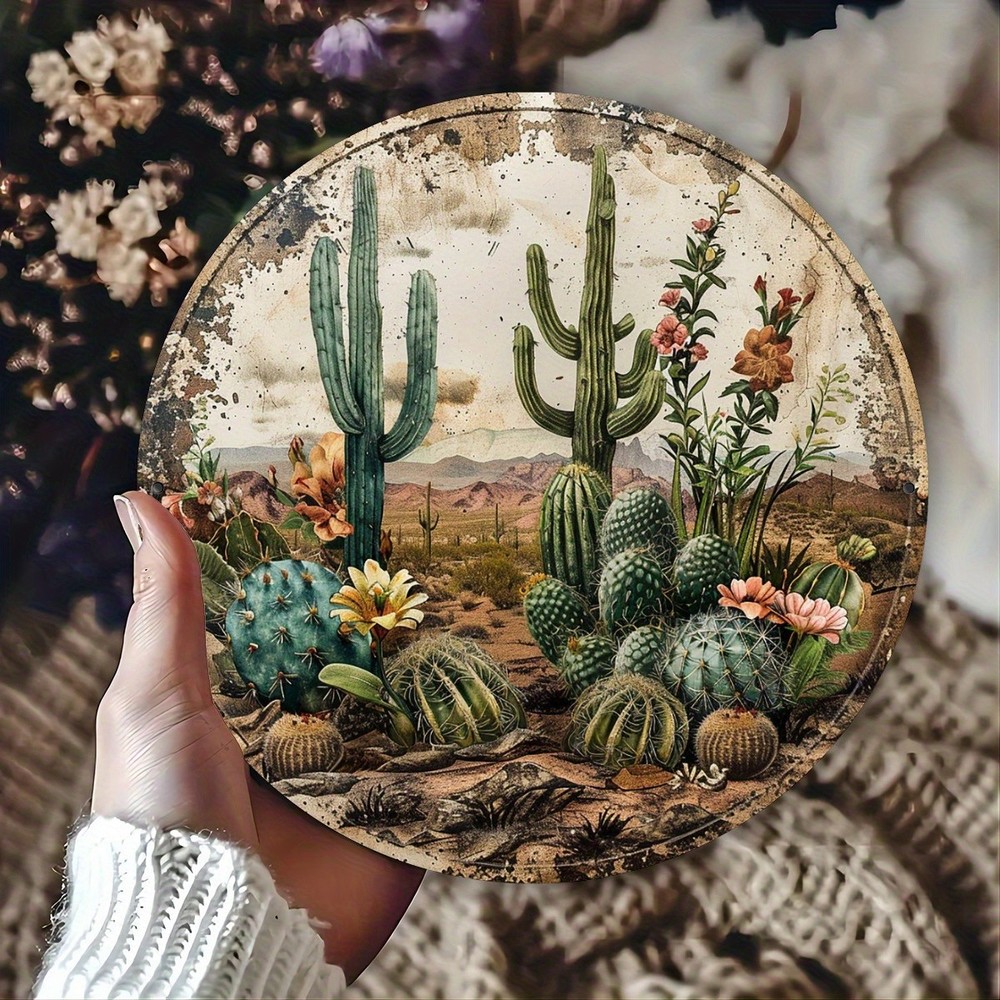 Vintage Desert Cactus Metal Wall Art Southwest Landscape