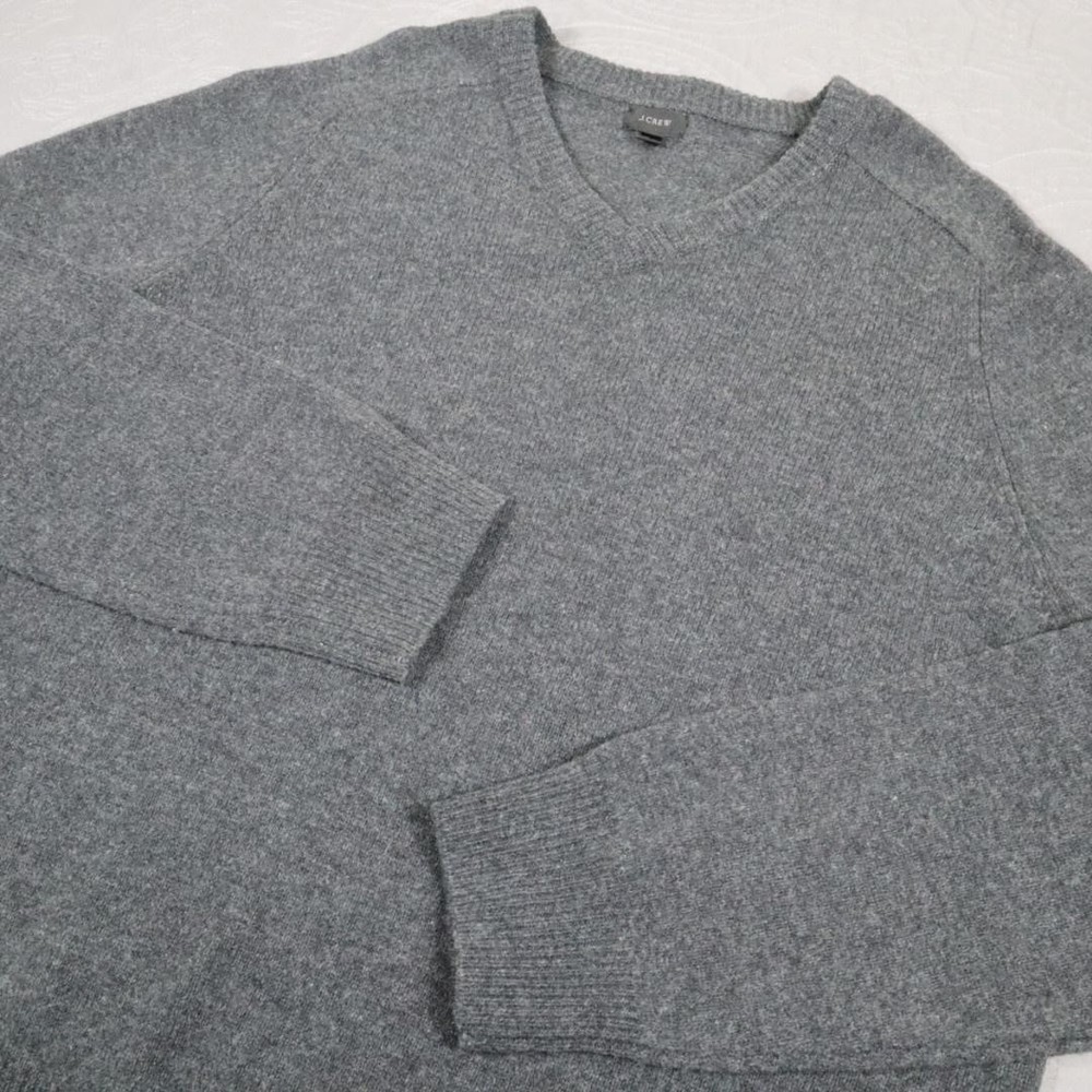 J.Crew Sweater Mens XL Gray 100% Lambswool V Neck Knit Pullover Heavyweight