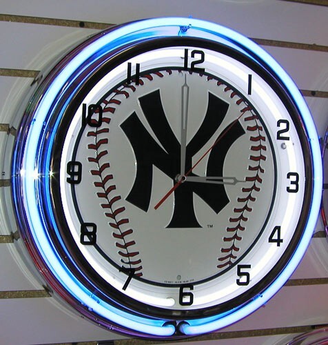New York Yankees Double Ring  Metal Neon Clock 18 inches