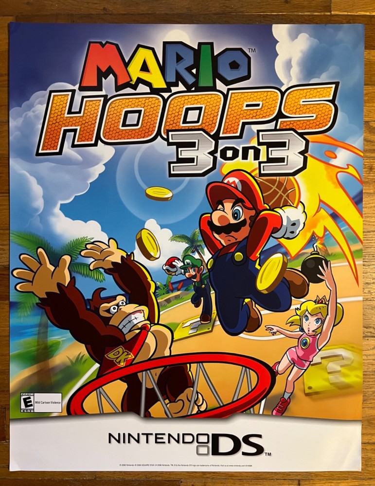 🔥Super Mario Hoops 3 on 3 Nintendo DS Vintage Video Game PROMO Poster RARE!!!🔥