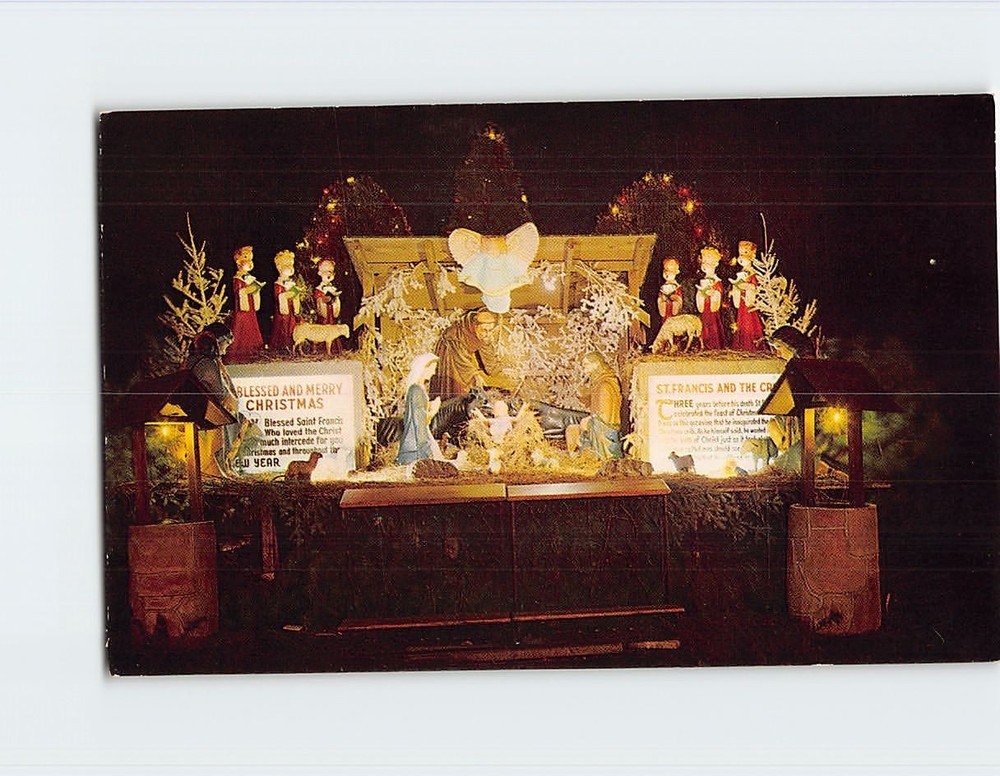 Postcard Outdoor Christmas Crib St. Francis Seraphic Seminary Massachusetts USA