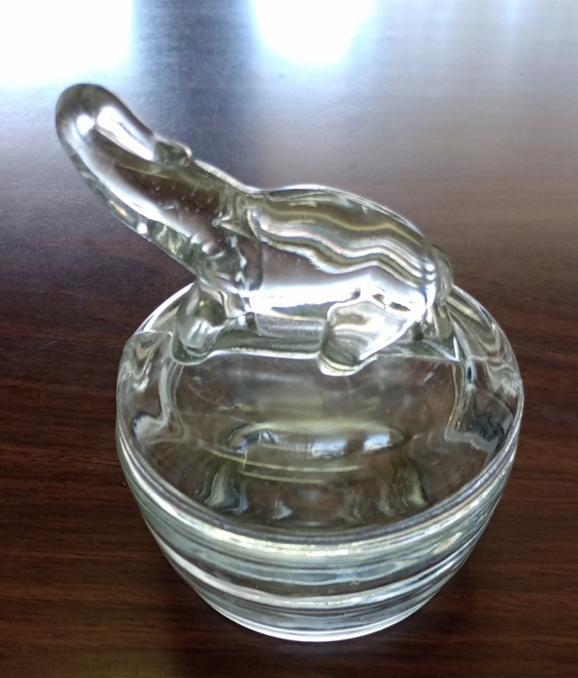 Vtg Jeanette Clear Glass Trinket Dish W/Elephant Lid **