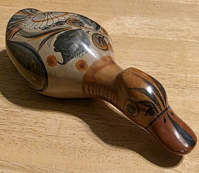 Vtg Mexican Tonala Ceramic Folk Art Bird Duck Figurine Hand Painted 8