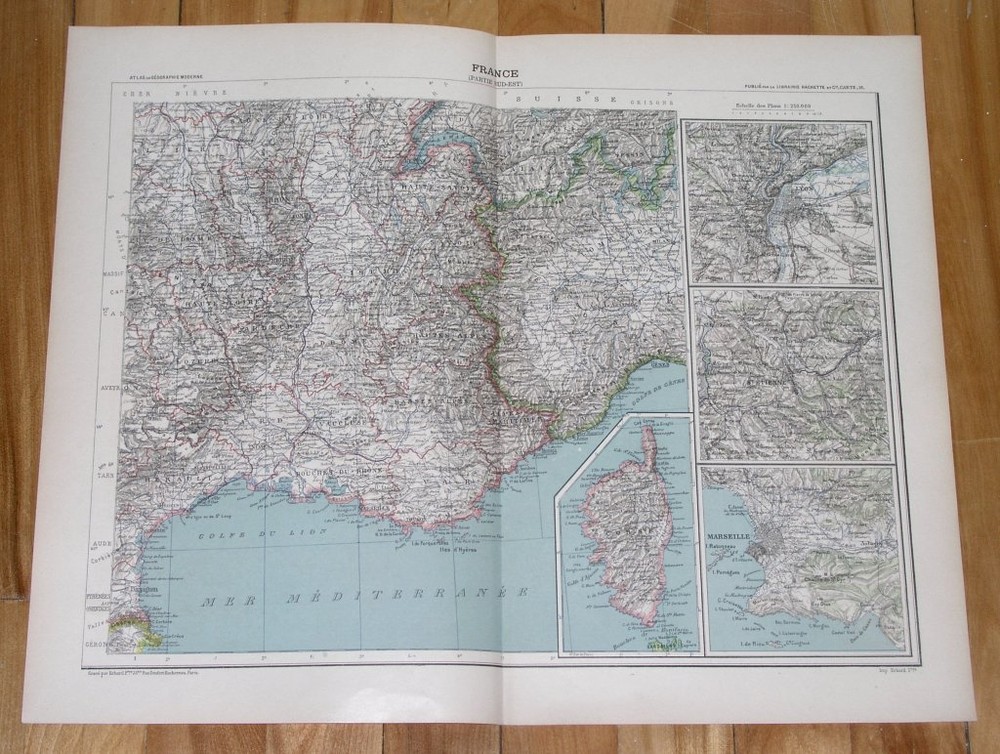 1906 Original Antique Map Southern France French Riviera Marseille Ver