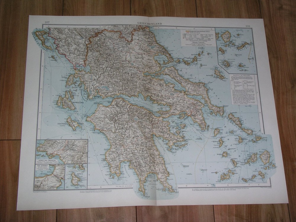 1898 Antique Map Of Kingdom Of Greece Peloponnese Attica Thessalia Epirus Athens