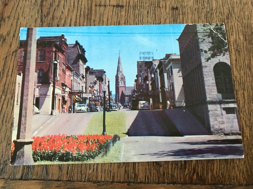 Main Street La Crosse Wisconsin Looking East St Joseph's Cathedral Postcard