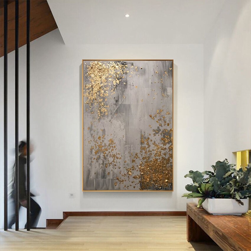 Gold Foil Abstract Art Handmade Canvas Oil Painting Home Decor Mural Wall