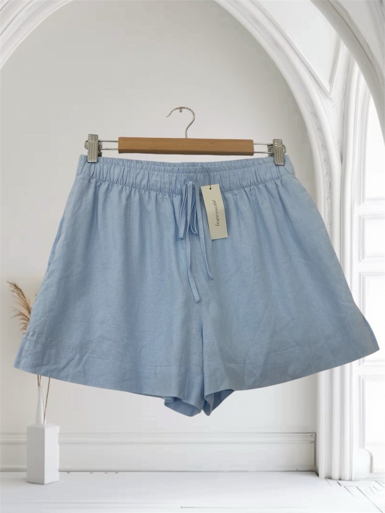 Francesca’s Womens Linen Blend Shorts Size Medium Light Blue Elastic Waist NWT