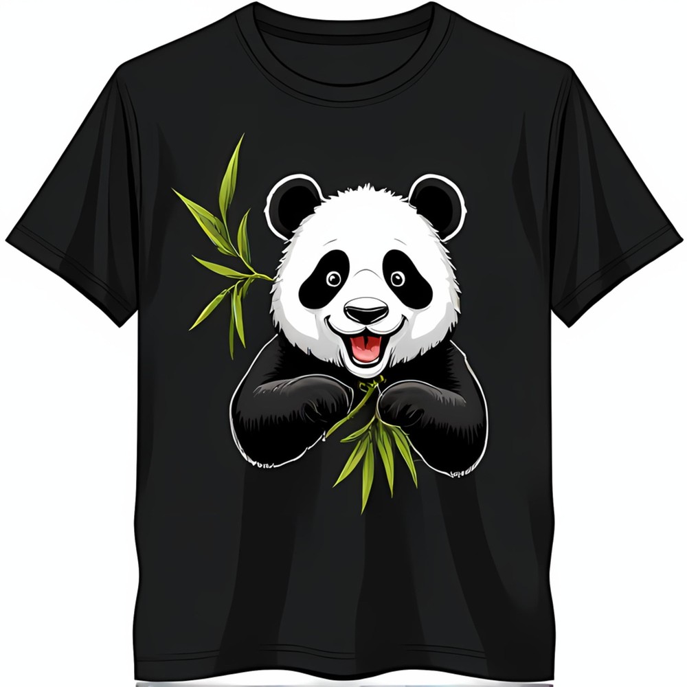 Funny Cartoon Panda T-Shirt Smiling Panda with Black Tee for Animal Lovers