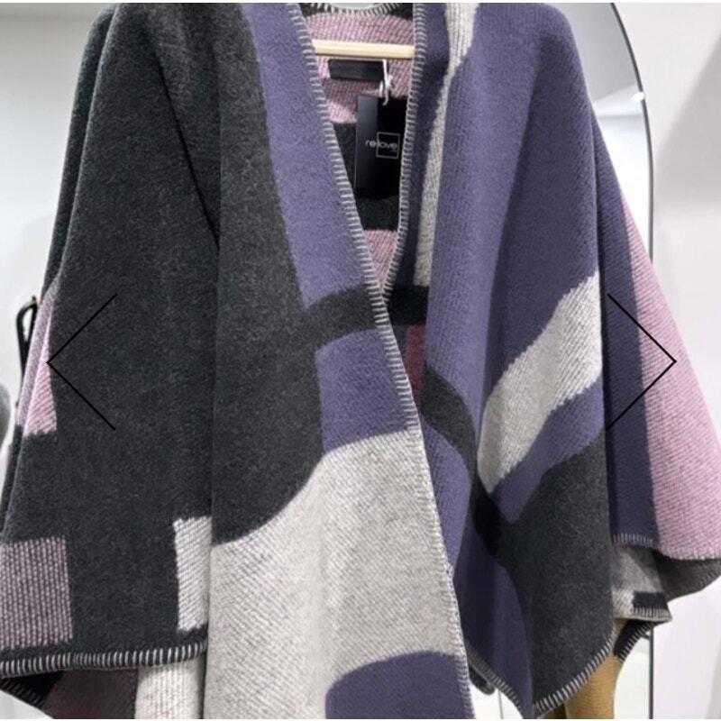 BURBERRY BRIT - Women's Wool Poncho, O/S Purple Multi