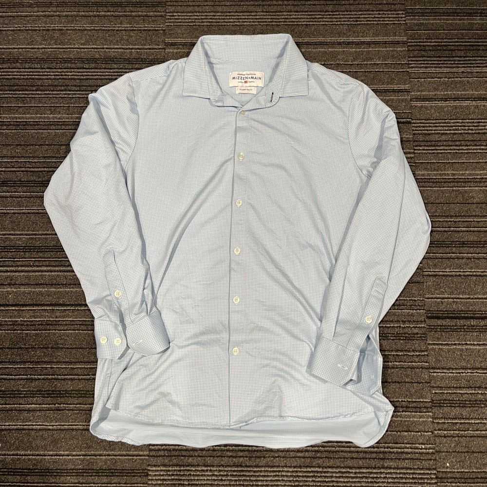 Mizzen Main Shirt - Men's XL Spinnaker Trim Fit Blue White Plaid Button Up
