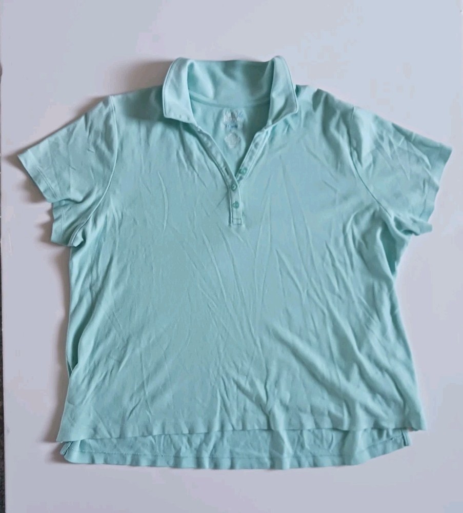Croft & Barrow Classic Polo Plus Size 1X Womens Teal Button Short Sleeve Top