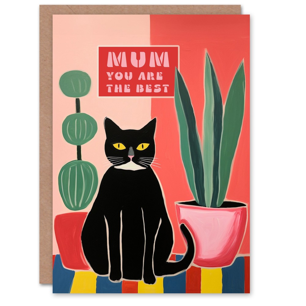 Mother's Day Greeting Card You're the Best Black Cat Lover Plants Mum Birthday