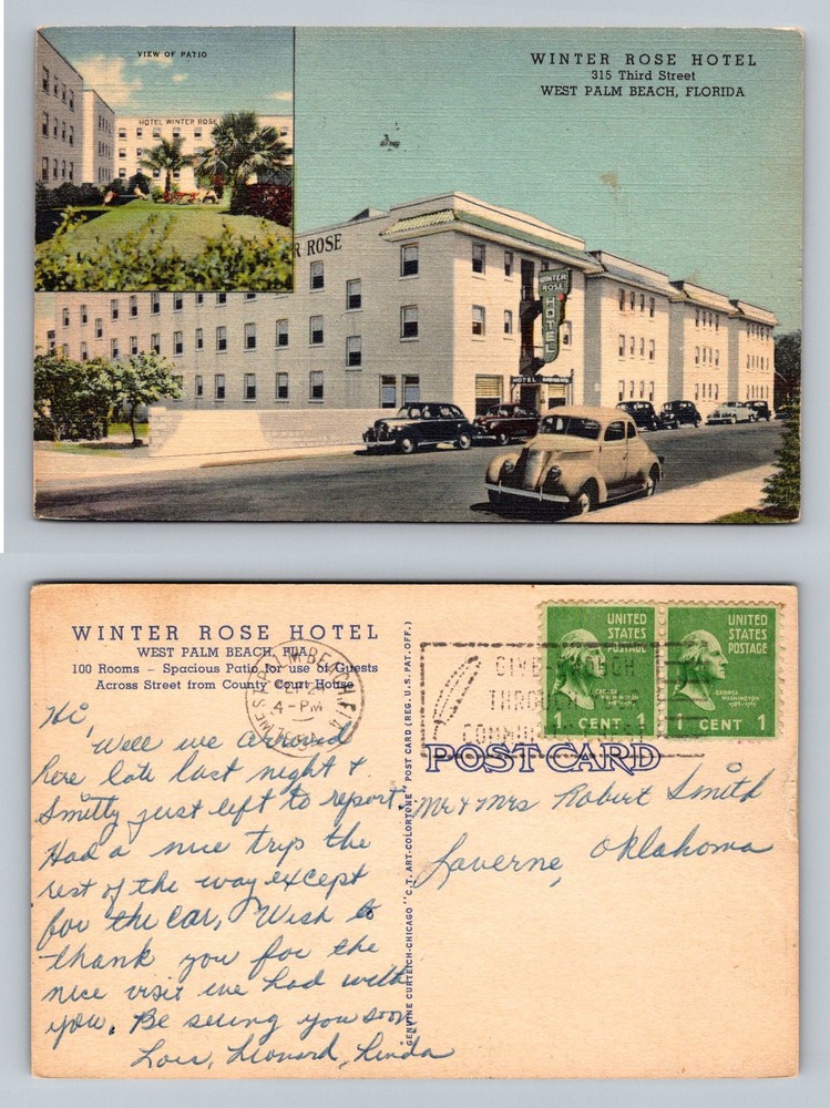 West Palm Beach, FL-Florida, Winter Rose Hotel & Grounds Vintage c1954 Postcard