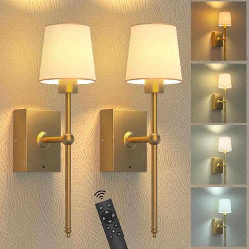 Battery-Operated Wall Sconces Set of 2: 6000mAh Rechargeable Wall Lights with