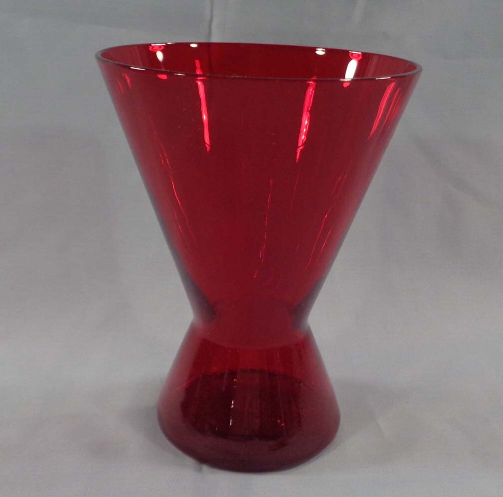 Vintage MCM Ruby Red Hour Glass Shape Tumbler 5-1/4