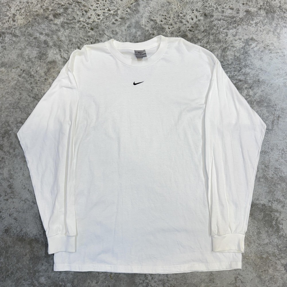 Vintage Nike Shirt Mens XL White Long Sleeve Single Swoosh Made USA 90s