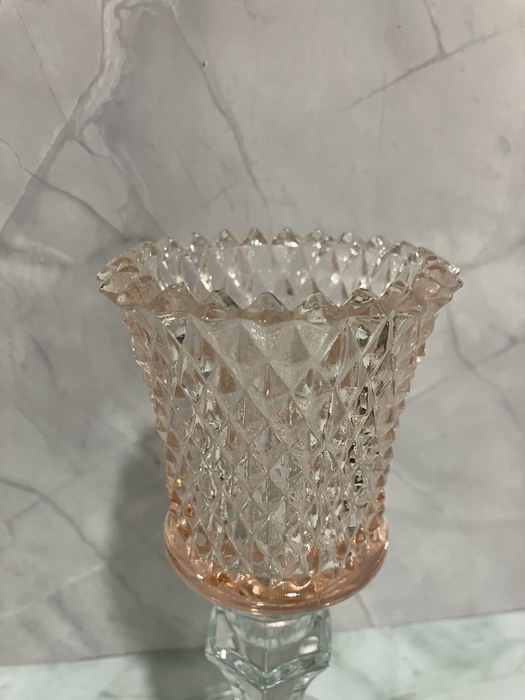 HTF Vintage Diamond Pale Pink Peg Votive Cup 3.5” X 2.75”