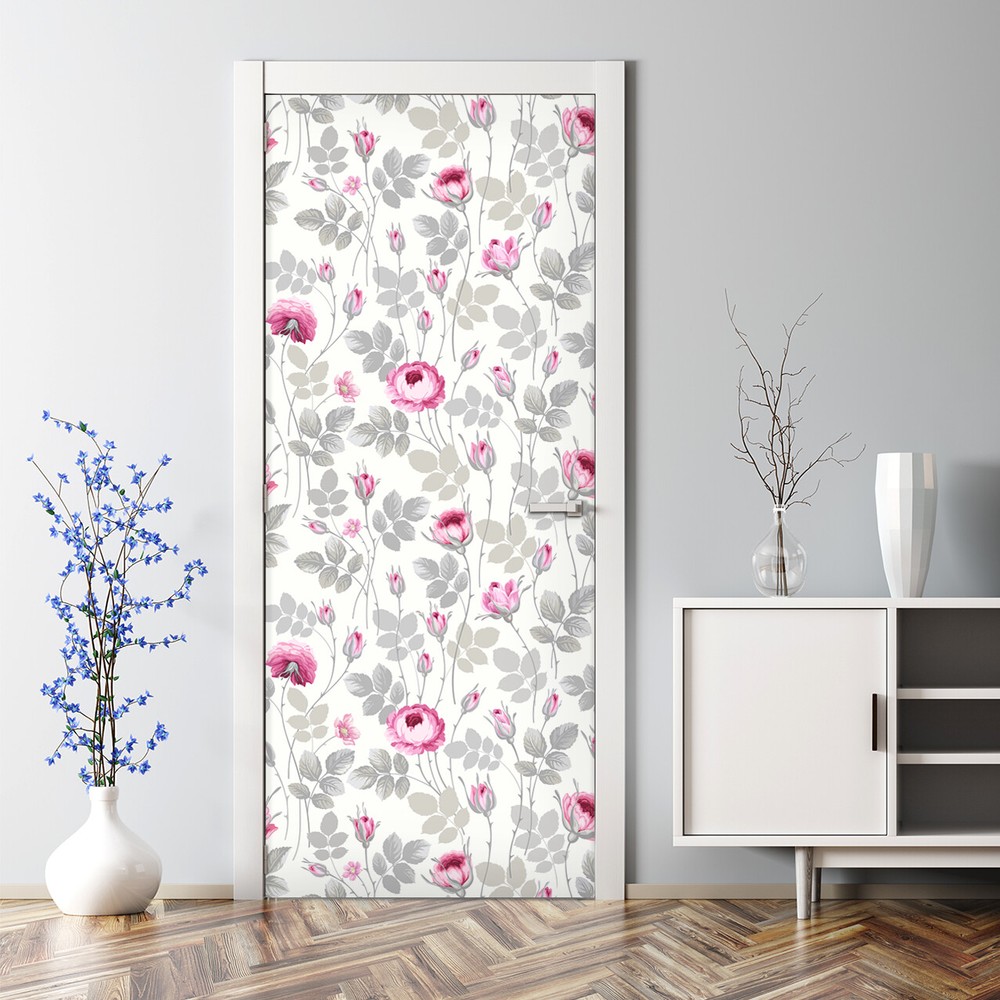 Pink Pastel Roses | Bright Floral Wall Decor | Repositionable Door Decal