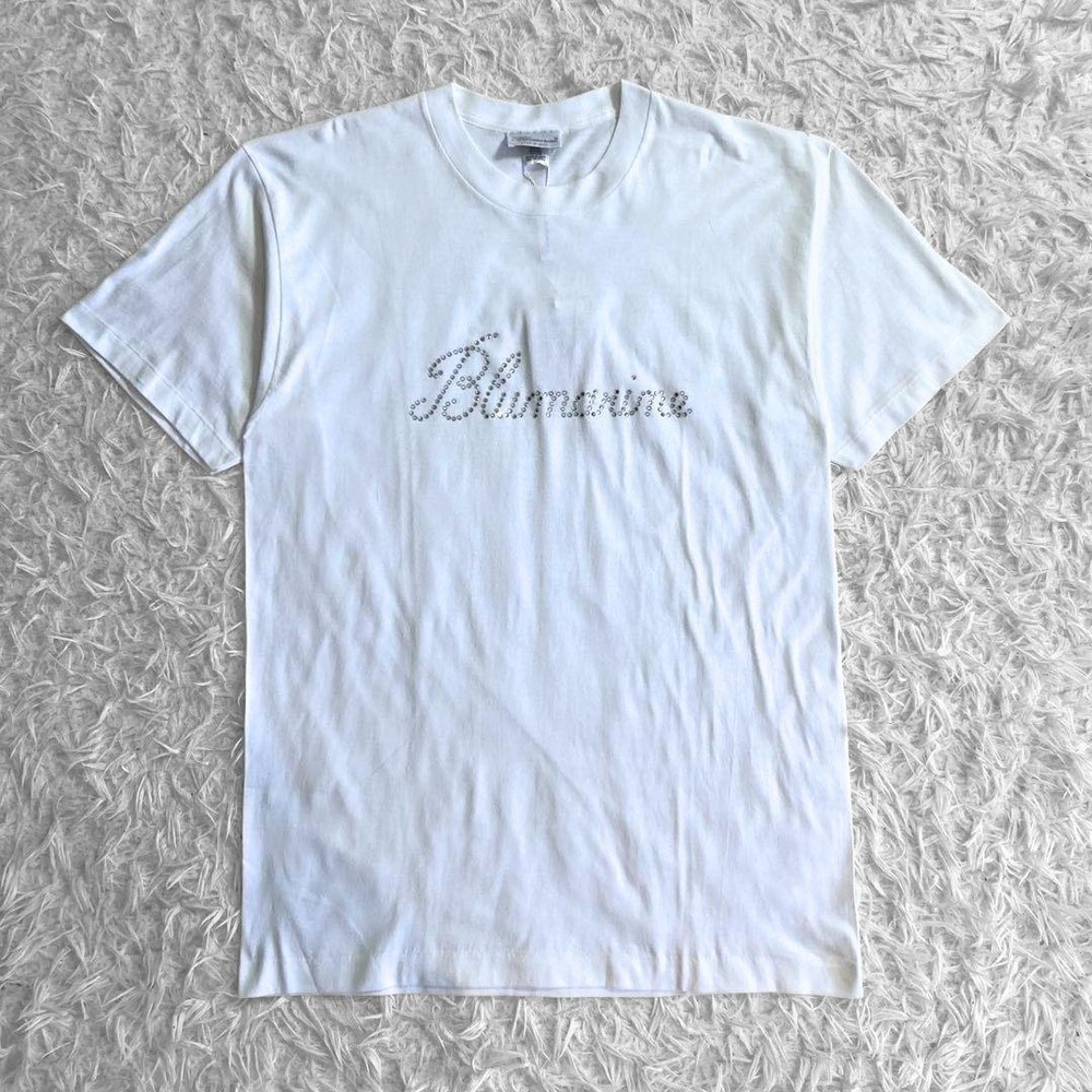 Blumarine Y2K Rhinestone Logo T-Shirt White Size L Made in Italy