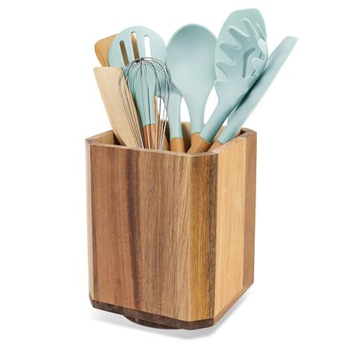 Acacia Wood Utensil Holder, 360° Rotating Large Cooking Utensil Organizer,-image