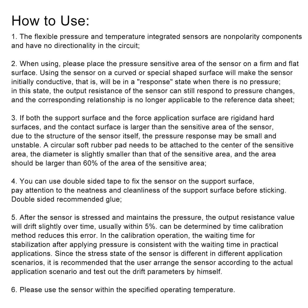 Flexible Force Sensing Resistor Resistance Type Thin Film Pressure Temperature