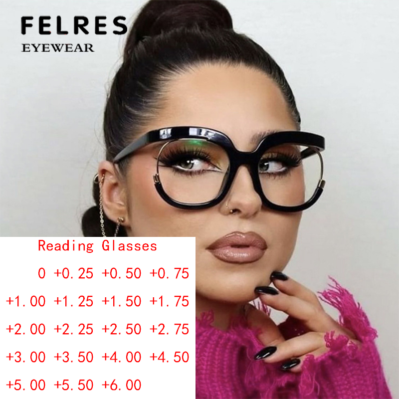 Women Blue Light Blocking Reading Glasses Oversize Full Frame Clear Lens Glasses