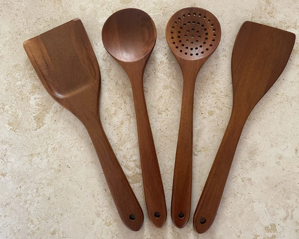 Acacia Wooden Utensils for Cooking 4 Pieces Wooden Kitchen Utensil Set-image