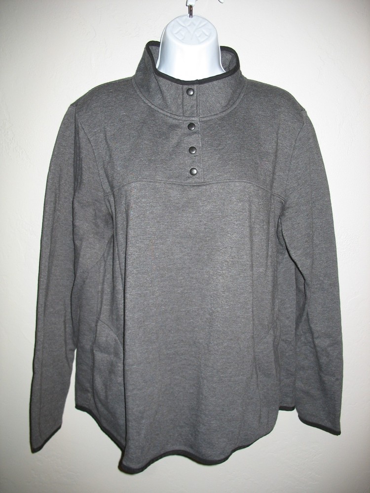 St Johns Bay Pullover Sweatshirt Sz Xl Charcoal Snap Neck Mock Turtleneck Womens