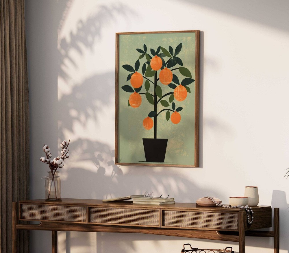 Orange Tree Wall Art Fruit Kitchen Decor Minimalist Botanical Art Vintage Fruit