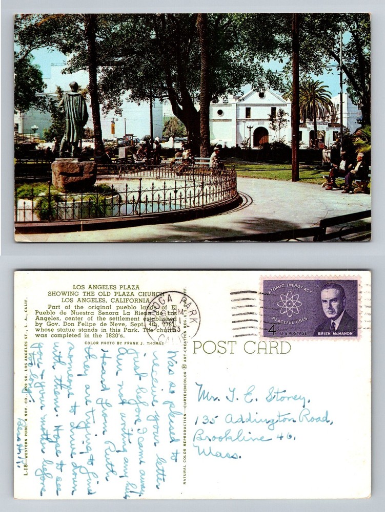 Los Angeles CA-California, Old Plaza Church and Park Scene Vintage Postcard