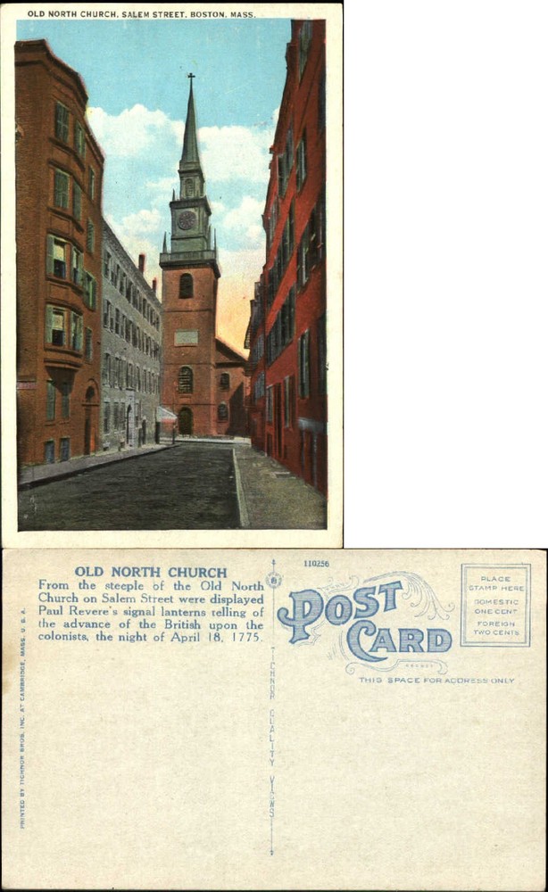 Old North Church Salem Street Boston MA Paul Revere lantern 1930s postcard