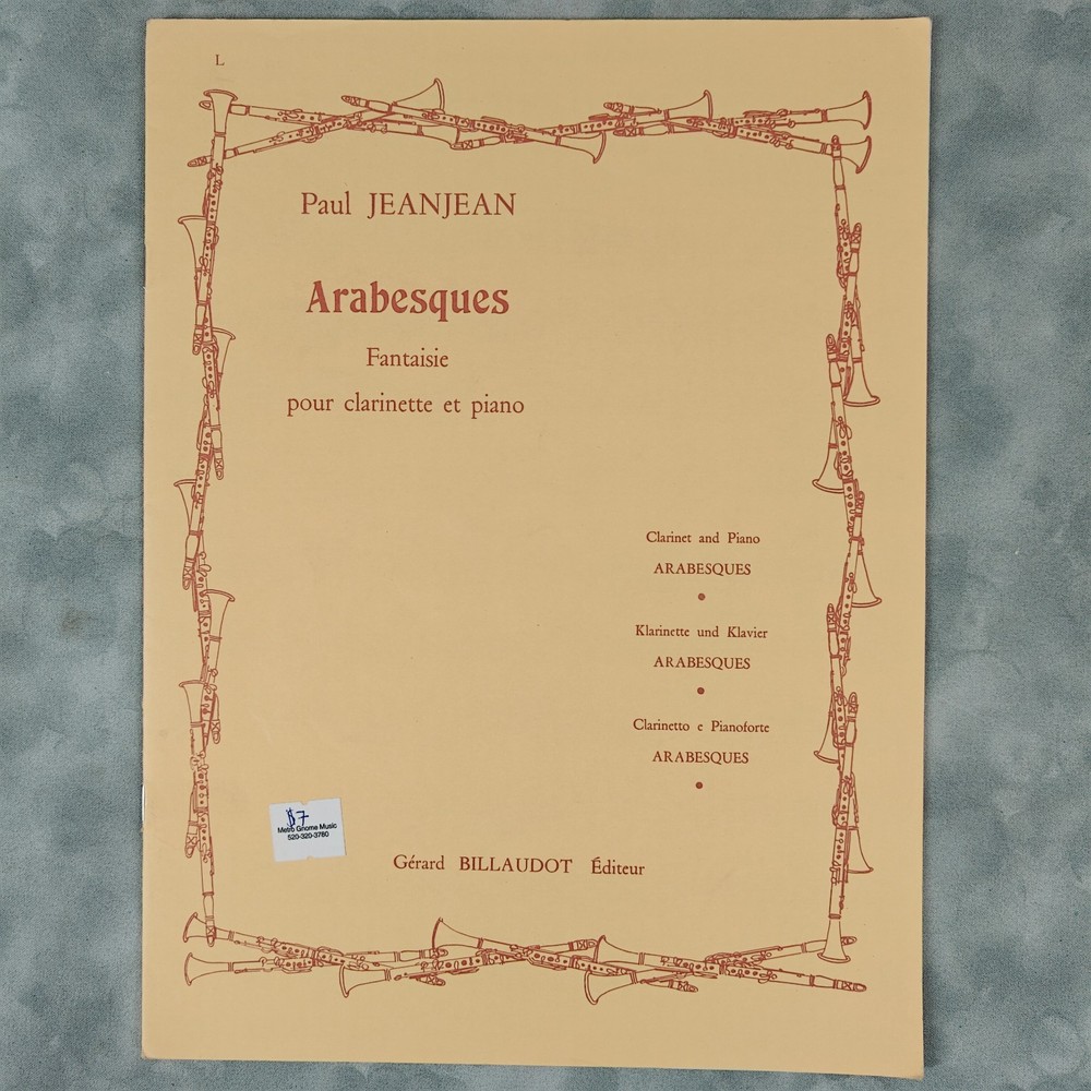 Paul Jeanjean Arabesques Fantaisie Clarinet Piano Billaudot Sheet Music Ed.Paris