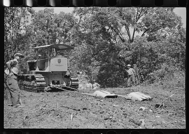 Photo:1930s Caterpillar Bulldozer Logging Tractor Forest Clearing Men
