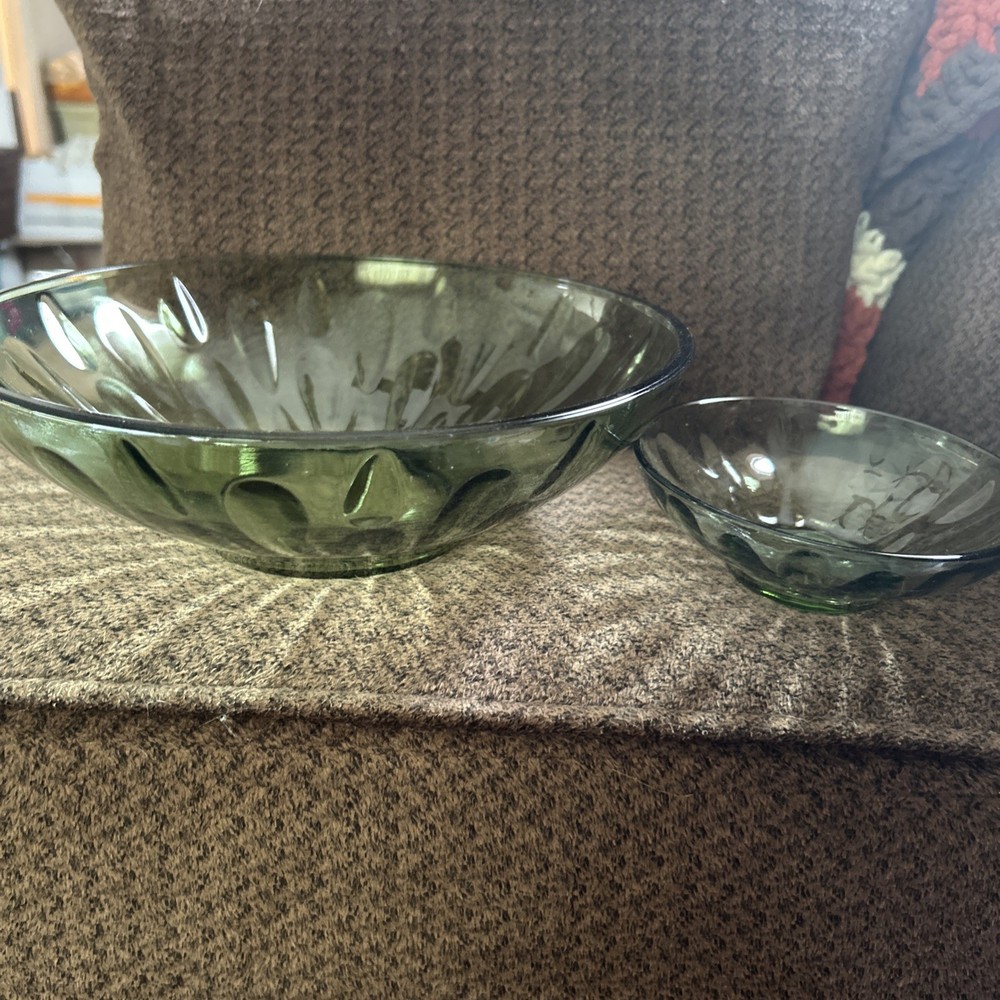 Vintage Hazelware Lyric Green 3-Piece Glass Chip and Dip Serving Set