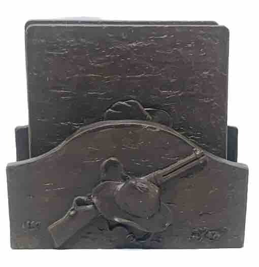 A. RICHESCO CORP. Shotgun Cowboy Coaster Set of 4 Ceramic Slate Rodeo Bronco NEW