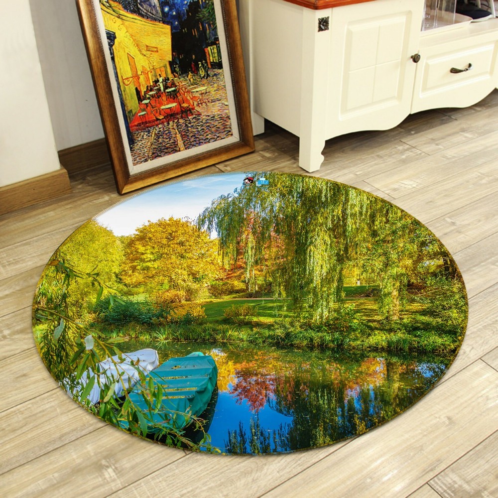 3D Tree Boat River NAO3634 Game Rug Mat Elegant Photo Carpet Mat Fay