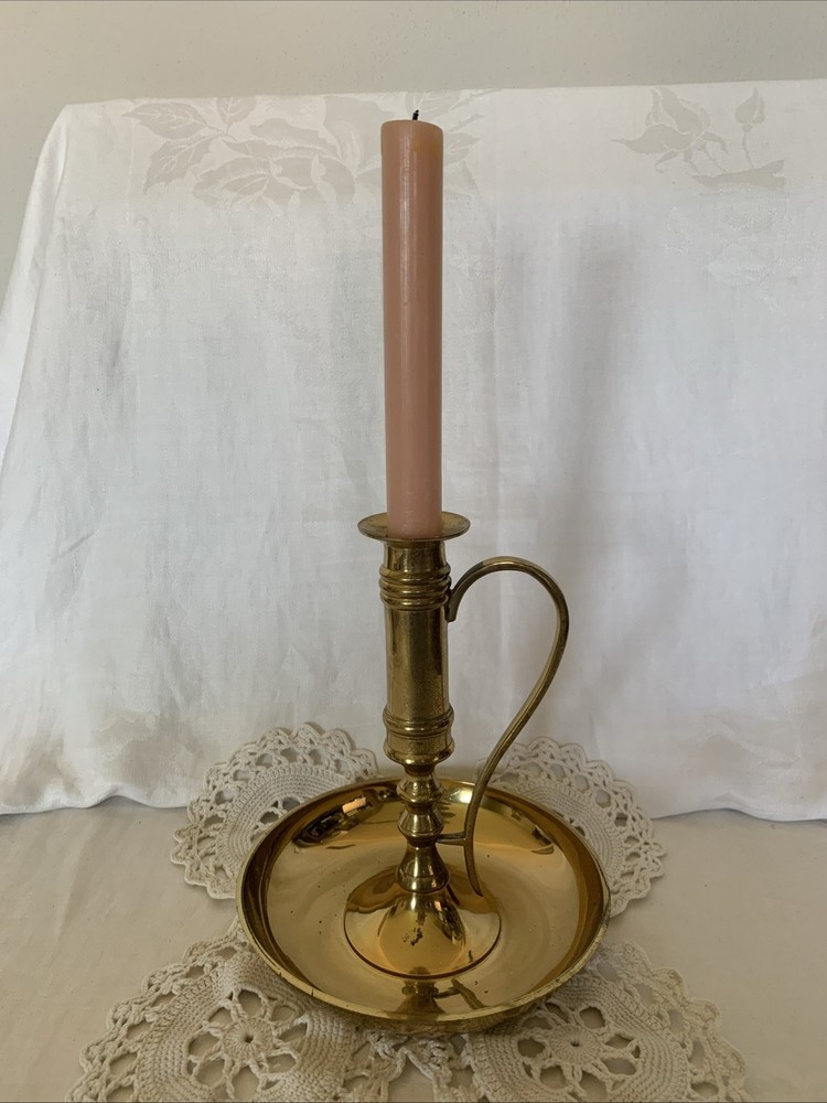 Vintage Solid Brass Candle Holder 7.5” Farmhouse Country Chamberstick