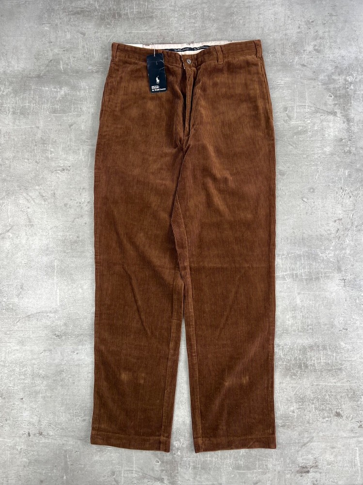 RALPH LAUREN Brown Corduroy Trousers Size W32 Slim Fit Mens Casual Pants
