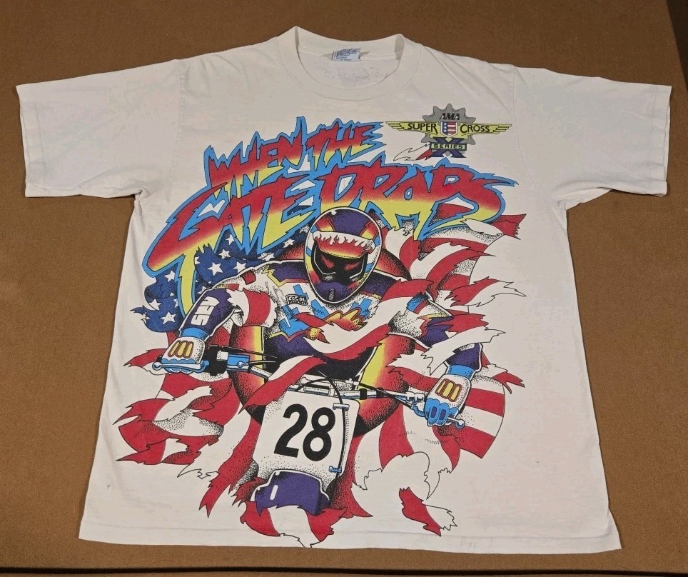 Vintage 90's Supercross Dirtbike Series Single Stitch Size Large White AOP