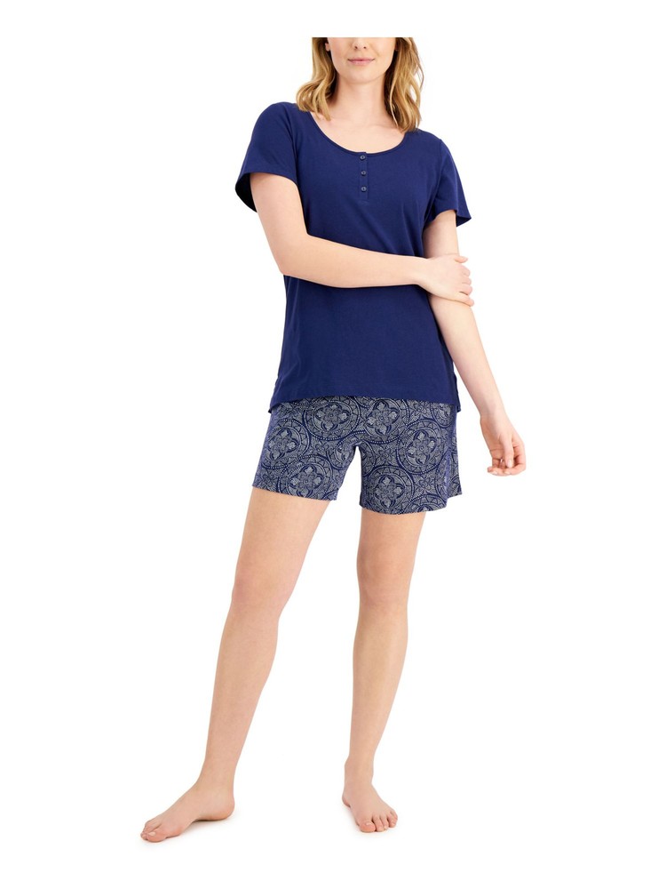 CHARTER CLUB Womens Navy Top Elastic Band Short Sleeve and Shorts Pajamas S