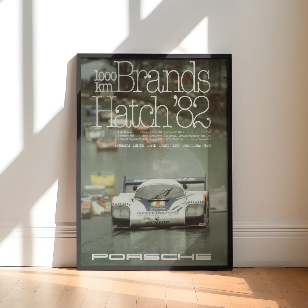 Porsche 956 Poster Wall Art Brands Hatch 1000km 1982 Racing Canvas Garage Decor