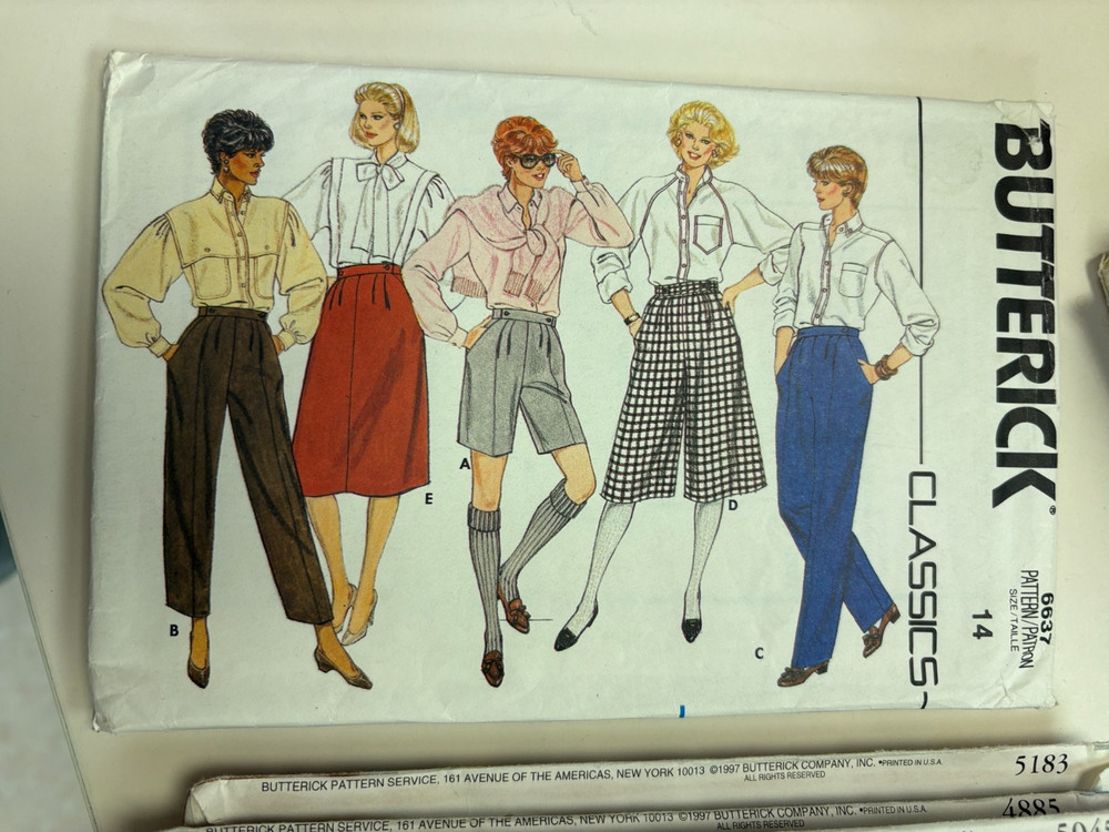 Butterick 6637 Pattern: Misses Gauchos, Skirts, Shorts, Pants, Sz 14, UNCUT