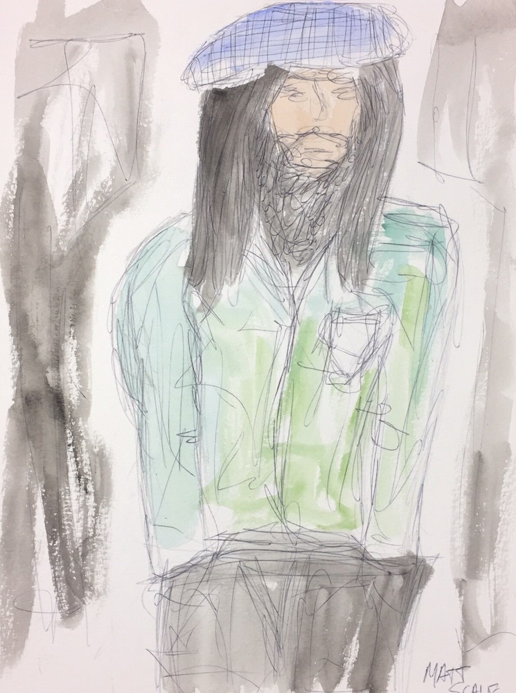 Matt Scalf Man Expressionism Watercolor 9x12 ORIGINAL PAINTING Hippie Hat Beard