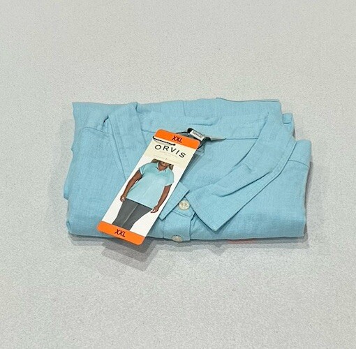 Orvis Women's Button-Up Short Sleeves Chest Pocket Blouse, Blue, Size XXL